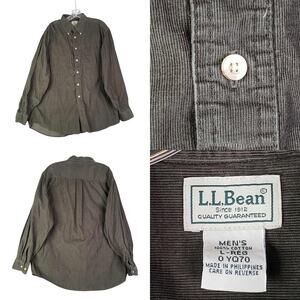 LL Bean Button Down Shirt LS Men’s Size Large L Green Corduroy Cotton
